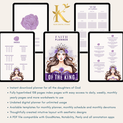 Christian Digital Planner for Women: Faith & Devotion (Undated) - Purple Violet
