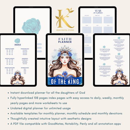 Christian Digital Planner for Women: Faith & Devotion (Undated) - Blue