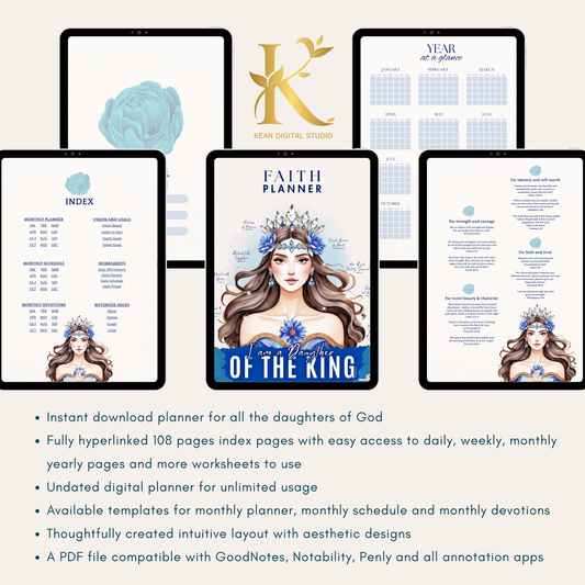 Christian Digital Planner for Women: Faith & Devotion (Undated) - Blue