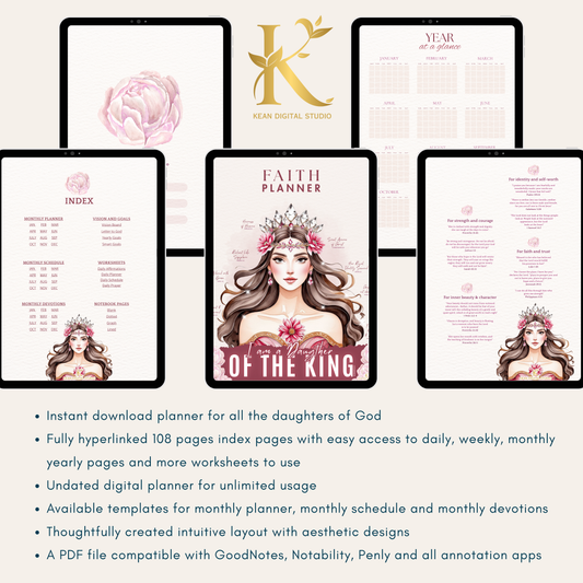 Christian Digital Planner for Women: Faith & Devotion (Undated) - Pink