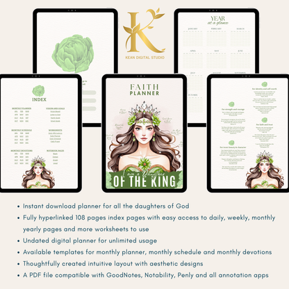 Christian Digital Planner for Women: Faith & Devotion (Undated) - Olive Green