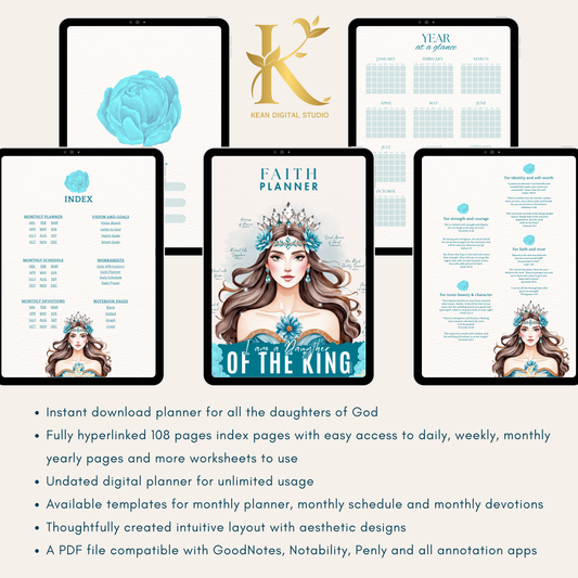 Christian Digital Planner for Women: Faith & Devotion (Undated) - Turquoise