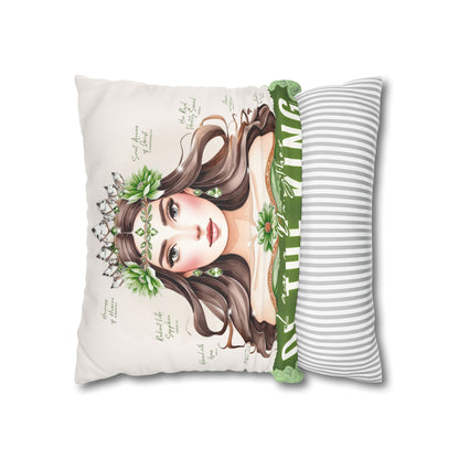 Daughter of the King Faux Suede Pillowcase | Floral Crown Decorative Throw Pillow I Olive Green