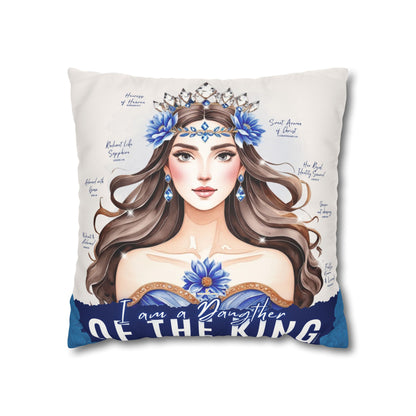 Daughter of the King Faux Suede Pillowcase | Floral Crown Decorative Throw Pillow I Blue