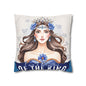 Daughter of the King Faux Suede Pillowcase | Floral Crown Decorative Throw Pillow I Blue