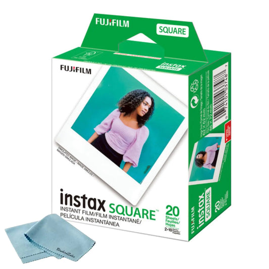 Fujifilm Instax Square Instant Film - 20 Exposures (20 Sheets) - for Fujifilm instax Square Instant Camera + BluebirdSales Microfiber Cloth Value Bundle