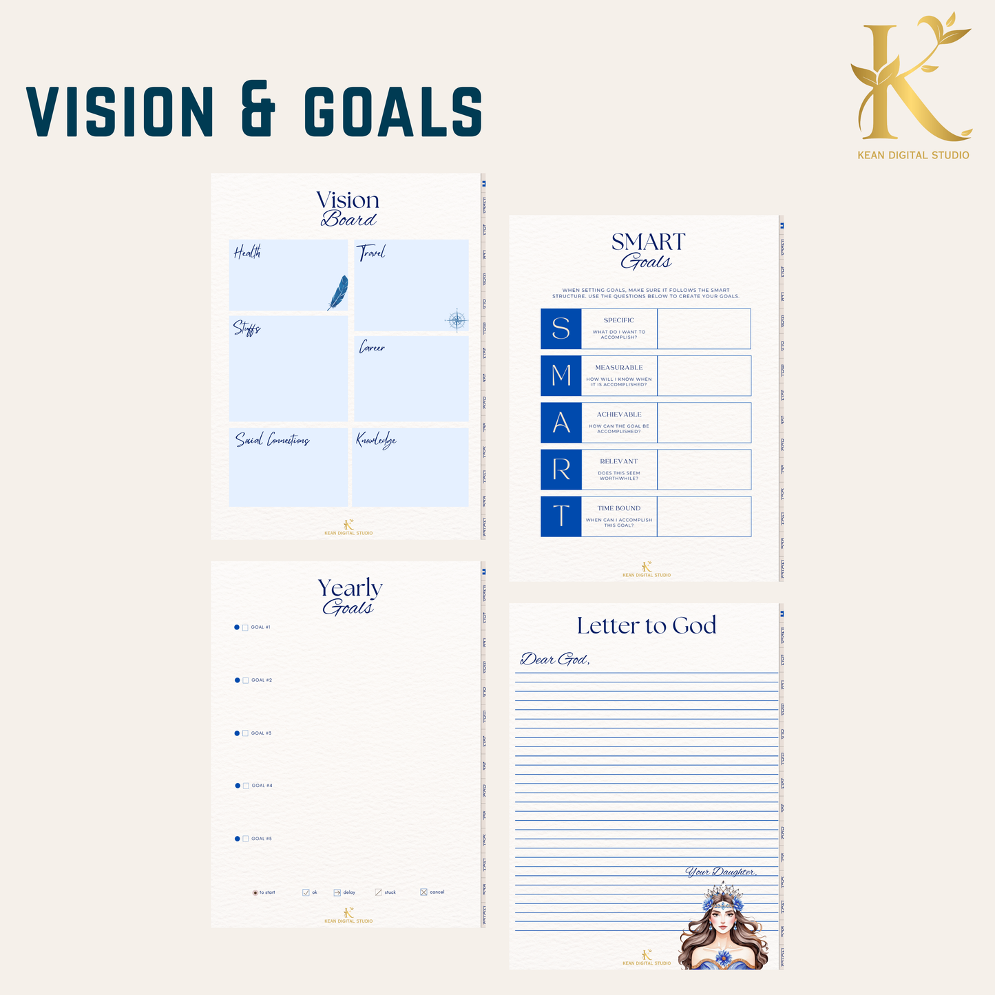 Christian Digital Planner for Women: Faith & Devotion (Undated) - Blue