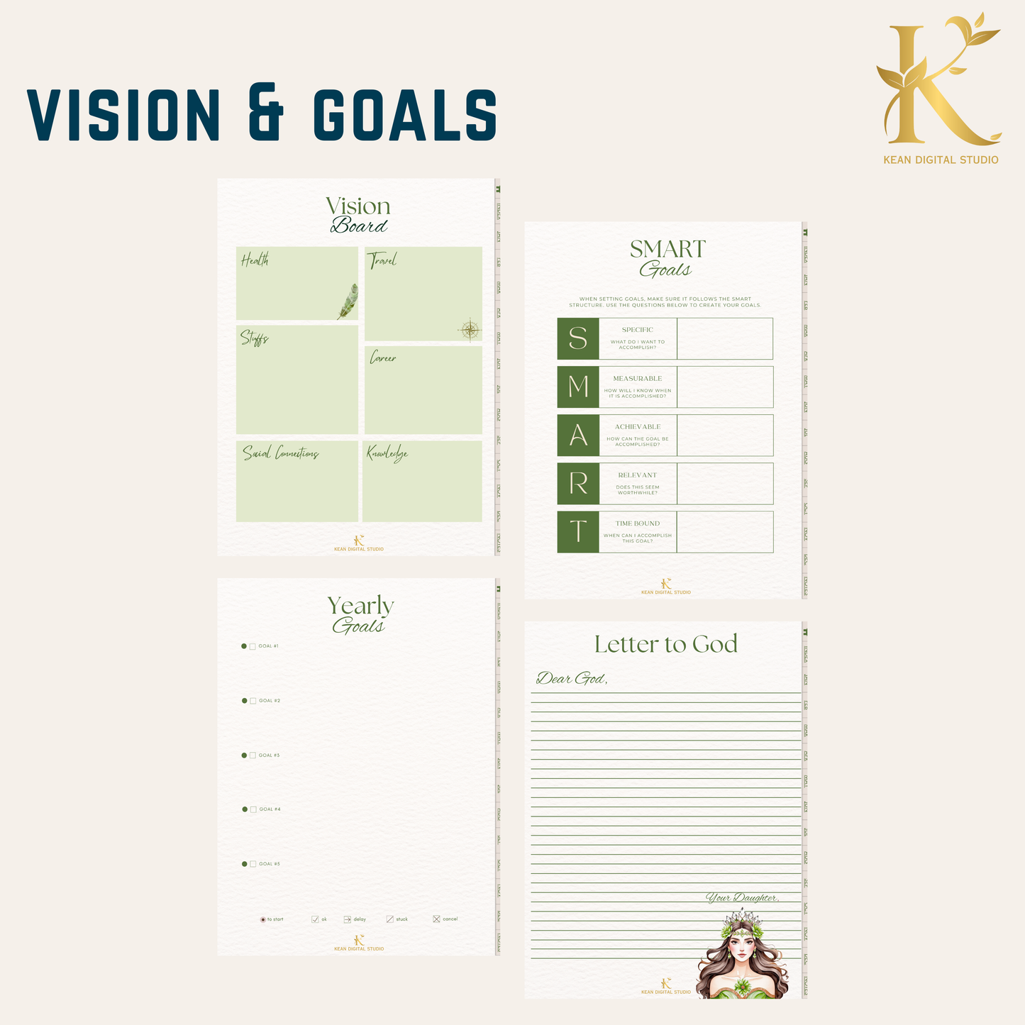 Christian Digital Planner for Women: Faith & Devotion (Undated) - Olive Green