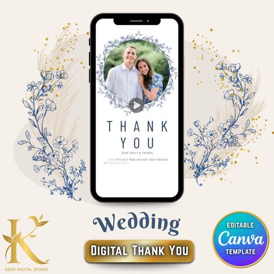 Blue Willow Wedding Thank You Video Template, Canva Editable (Digital Download)