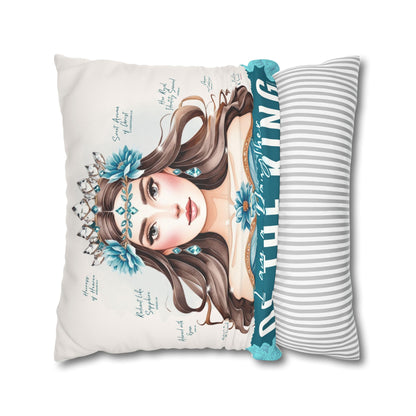 Daughter of the King Faux Suede Pillowcase | Floral Crown Decorative Throw Pillow I Turquoise