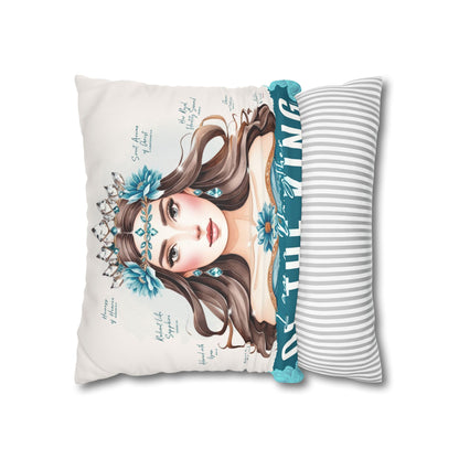 Daughter of the King Faux Suede Pillowcase | Floral Crown Decorative Throw Pillow I Turquoise