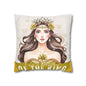 Daughter of the King Faux Suede Pillowcase | Floral Crown Decorative Throw Pillow I Yellow Gold