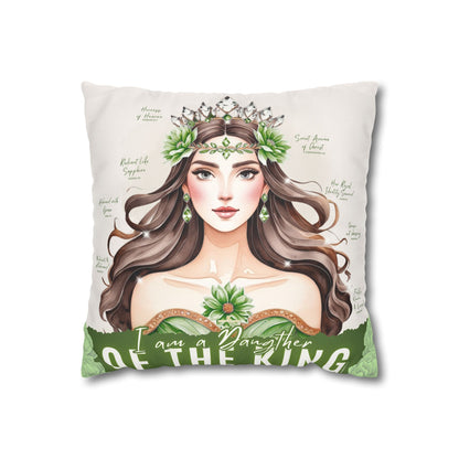 Daughter of the King Faux Suede Pillowcase | Floral Crown Decorative Throw Pillow I Olive Green