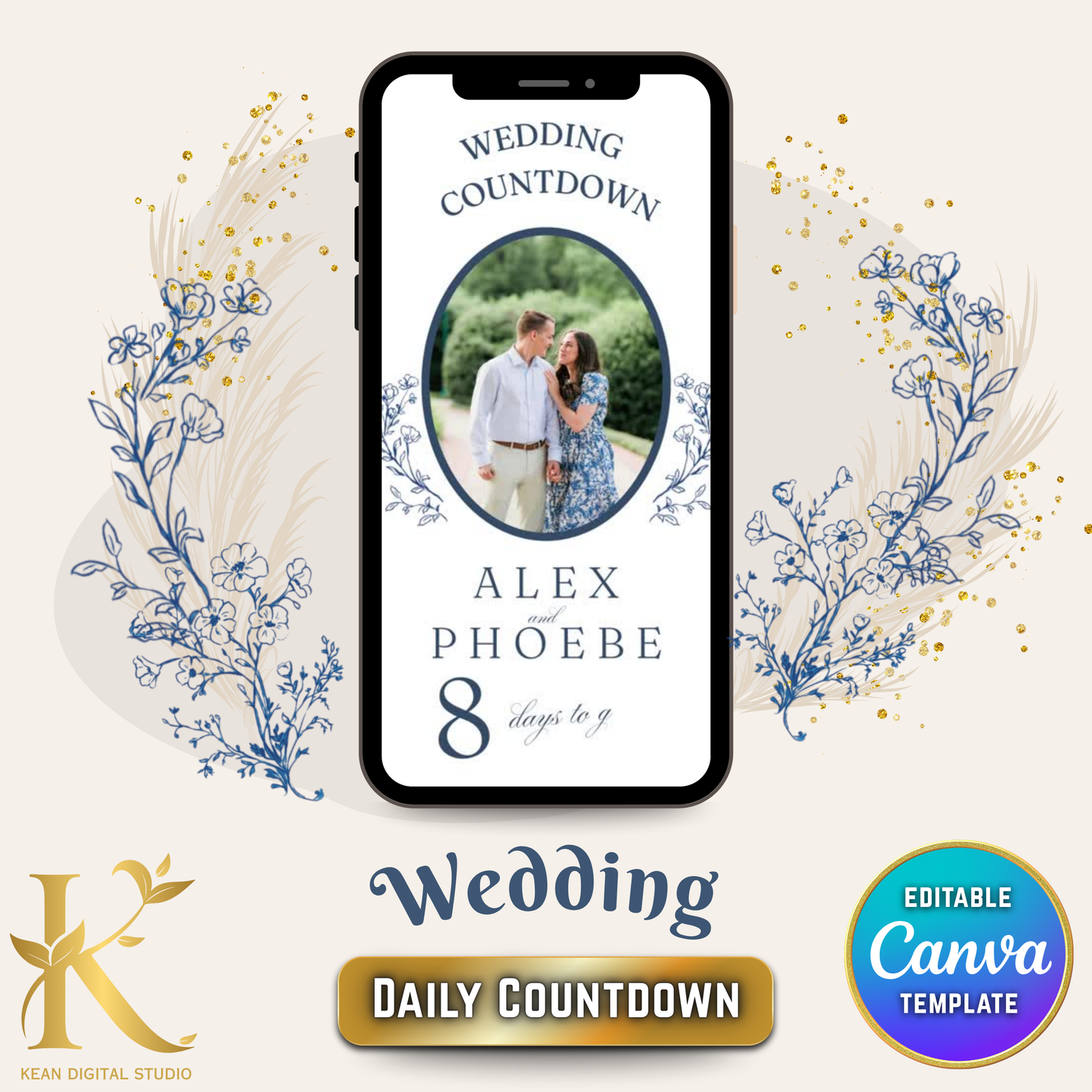 Blue Willow Wedding Countdown Video Template (Canva Editable)
