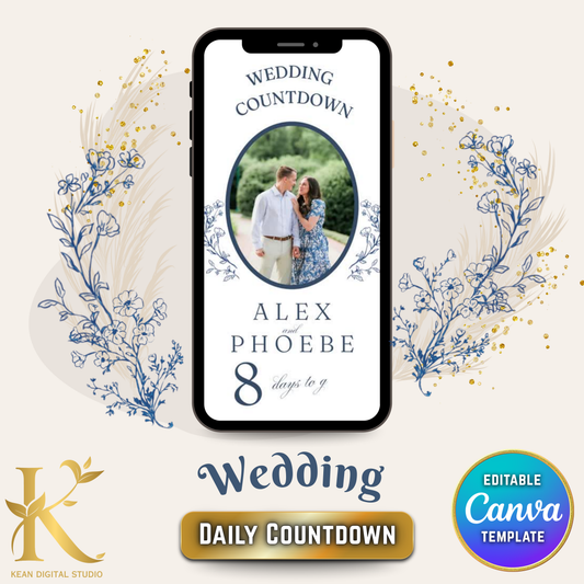 Blue Willow Wedding Countdown Video Template (Canva Editable)