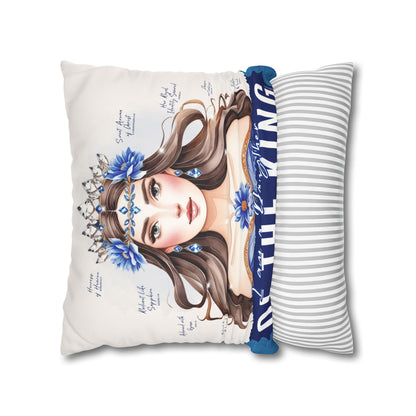 Daughter of the King Faux Suede Pillowcase | Floral Crown Decorative Throw Pillow I Blue