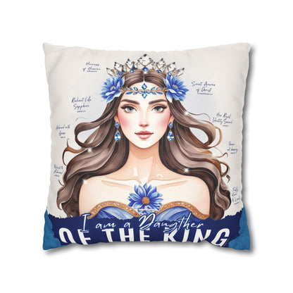 Daughter of the King Faux Suede Pillowcase | Floral Crown Decorative Throw Pillow I Blue