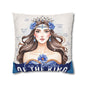 Daughter of the King Faux Suede Pillowcase | Floral Crown Decorative Throw Pillow I Blue