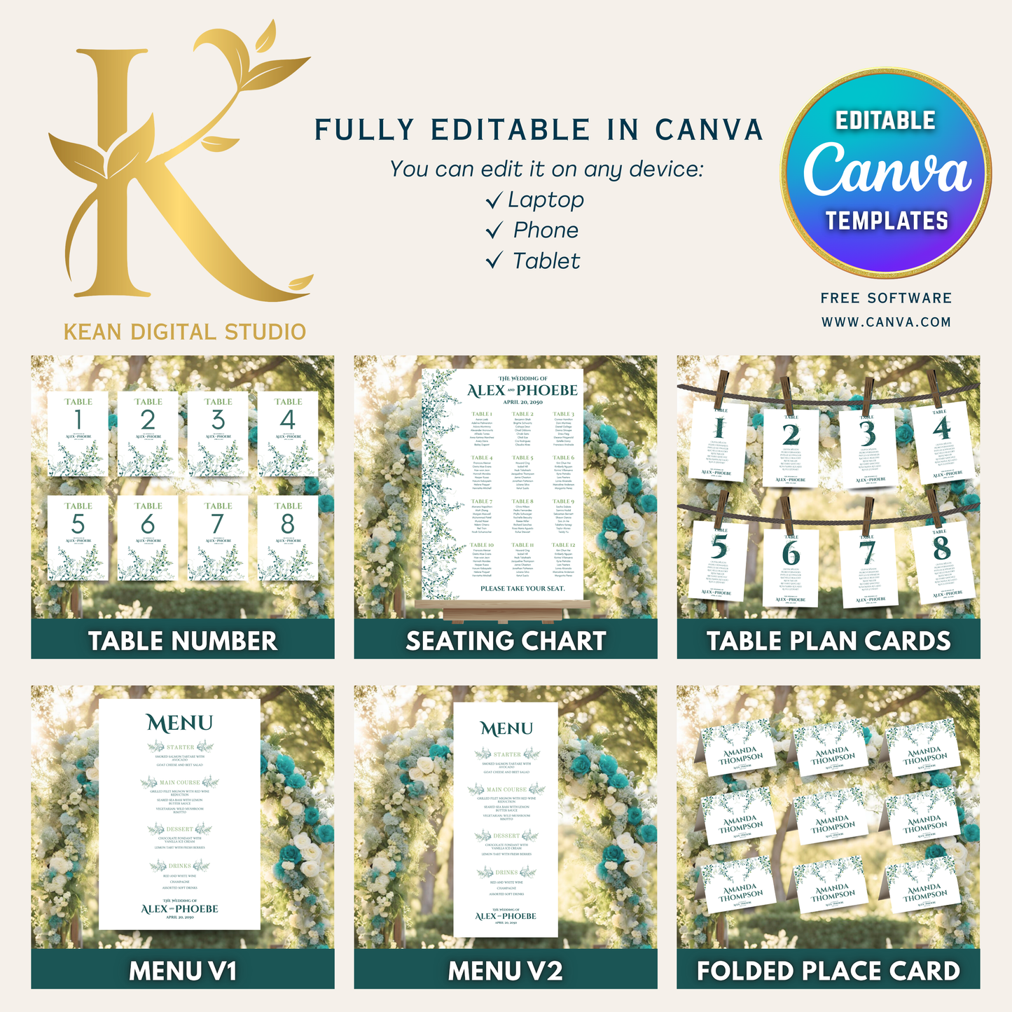 All In One Wedding Bundle Greenery Theme Wedding Invitation and Wedding Website with RSVP, 20 Wedding Templates Fully Editable in Canva