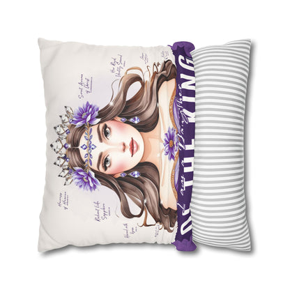 Daughter of the King Faux Suede Pillowcase | Floral Crown Decorative Throw Pillow I Purple Violet