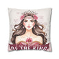 Daughter of the King Faux Suede Pillowcase | Floral Crown Decorative Throw Pillow I Pink