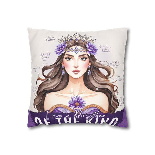 Daughter of the King Faux Suede Pillowcase | Floral Crown Decorative Throw Pillow I Purple Violet