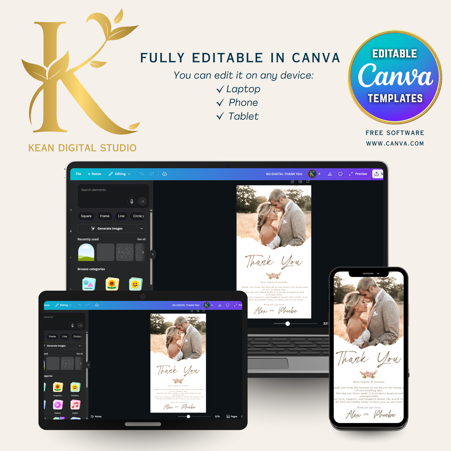 Wedding Digital Thank You Video Template, Fully Editable in Canva, Boho Theme