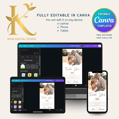 Wedding Digital Thank You Video Template, Fully Editable in Canva, Boho Theme