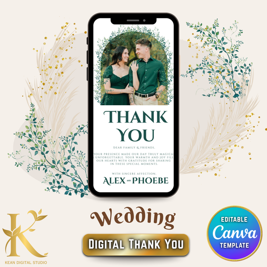 Wedding Digital Thank You Video Template, Fully Editable in Canva, Elegant Greenery Theme