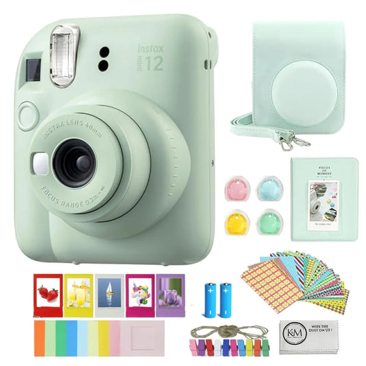 FUJIFILM INSTAX Mini 12 Instant Film Camera | Mint Green Bundled with Instax Accessory Bundle + Cleaning Cloth (8 Items)