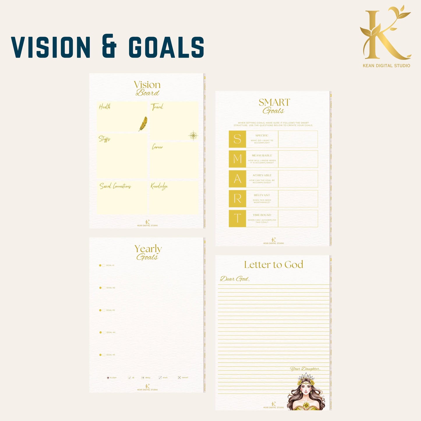 Christian Digital Planner for Women: Faith & Devotion (Undated) - Yellow Gold