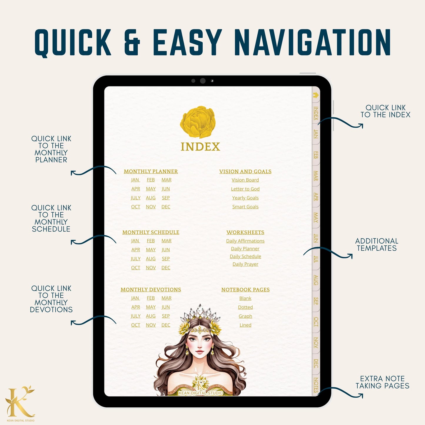 Christian Digital Planner for Women: Faith & Devotion (Undated) - Yellow Gold