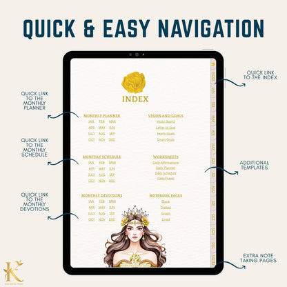 Christian Digital Planner for Women: Faith & Devotion (Undated) - Yellow Gold