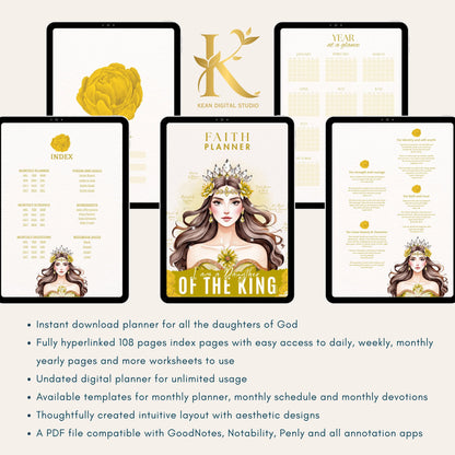 Christian Digital Planner for Women: Faith & Devotion (Undated) - Yellow Gold