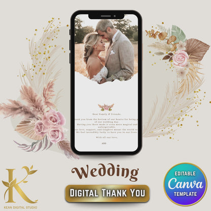 Wedding Digital Thank You Video Template, Fully Editable in Canva, Boho Theme