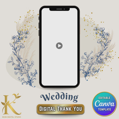 Blue Willow Wedding Thank You Video Template, Canva Editable (Digital Download)