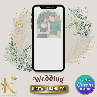 Wedding Digital Thank You Video Template, Fully Editable in Canva, Elegant Greenery Theme