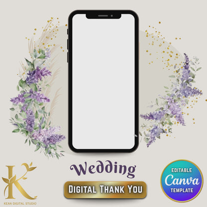 Wedding Digital Thank You Video Template, Fully Editable in Canva, Lavender Purple Theme