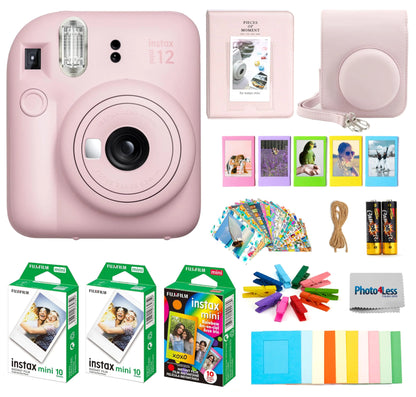 Fujifilm Instax Mini 12 Instant Film Camera Fuji Instax Mini Film (20 Sheets) Fuji Rainbow Instant Film (10 Sheets) Protective Case Album Insax Mini Accessory Bundle (Blossom Pink)